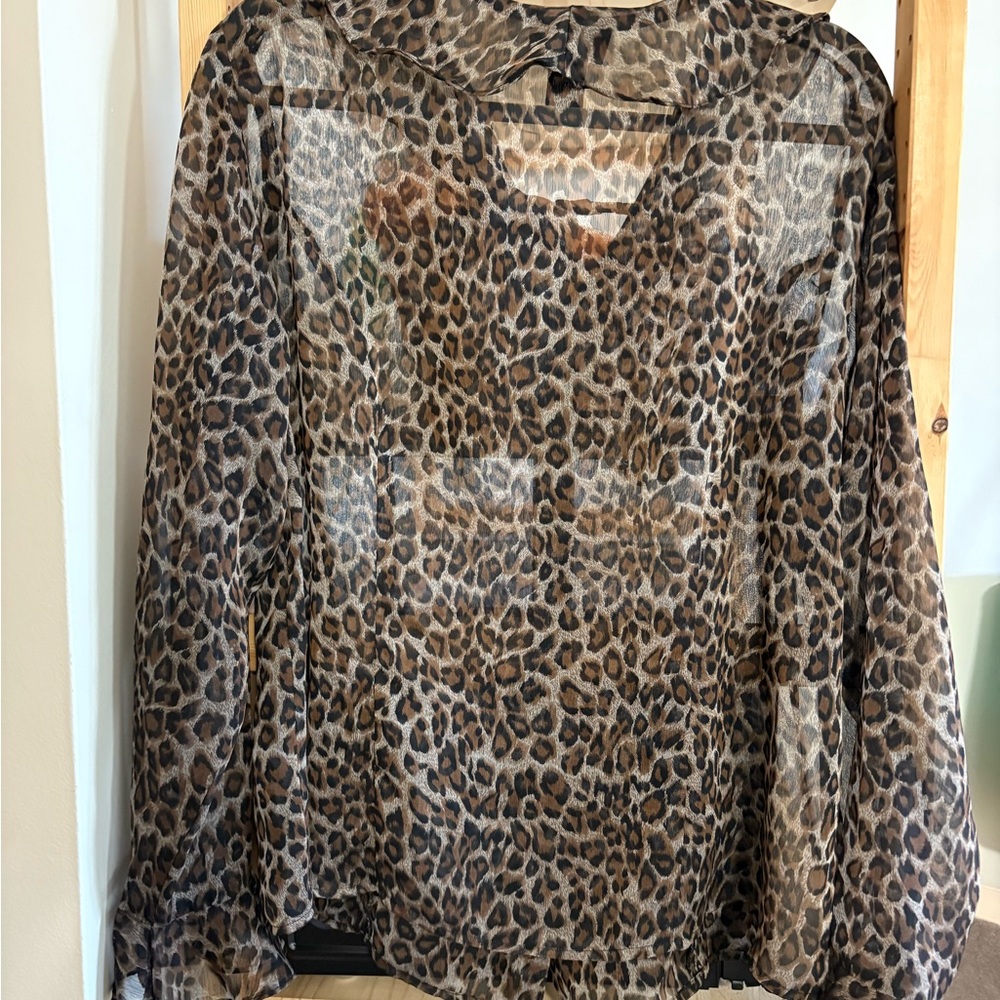 Virgo Leopard Print Button Down Sheer Blouse - image 2